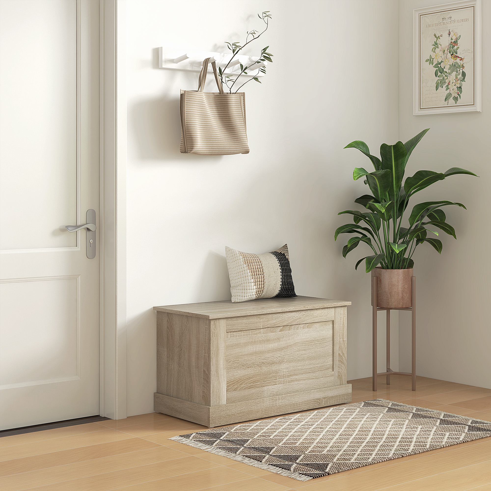 Homcom Cassapanca in legno, cassapanca porta giocattoli, con cerniera di sicurezza, per soggiorno, 80 x 40 x 45 cm, legno naturale