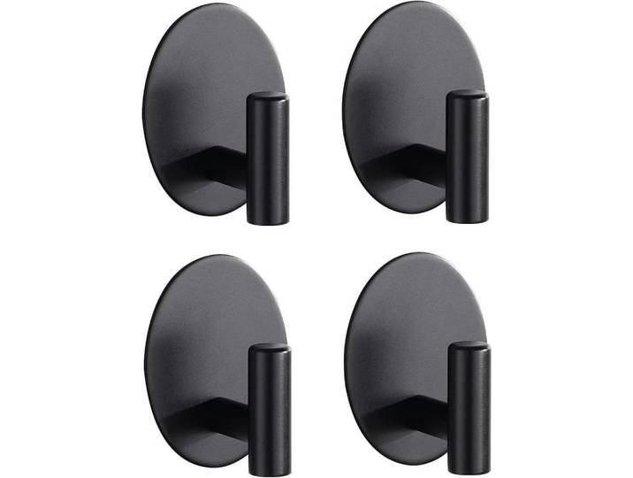 Haken 4-teiliges Set Selbstklebend Schwarz, Metall, 7.8x5.4x10.8 cm, Badaccessoires, Haken
