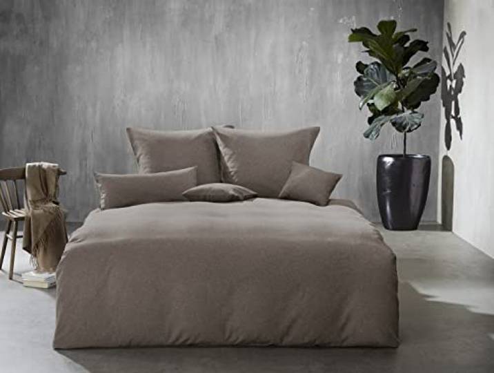 fleuresse Lech Edelflanell Bettwäsche 155x220 Fischgrätmuster Taupe 603089-27