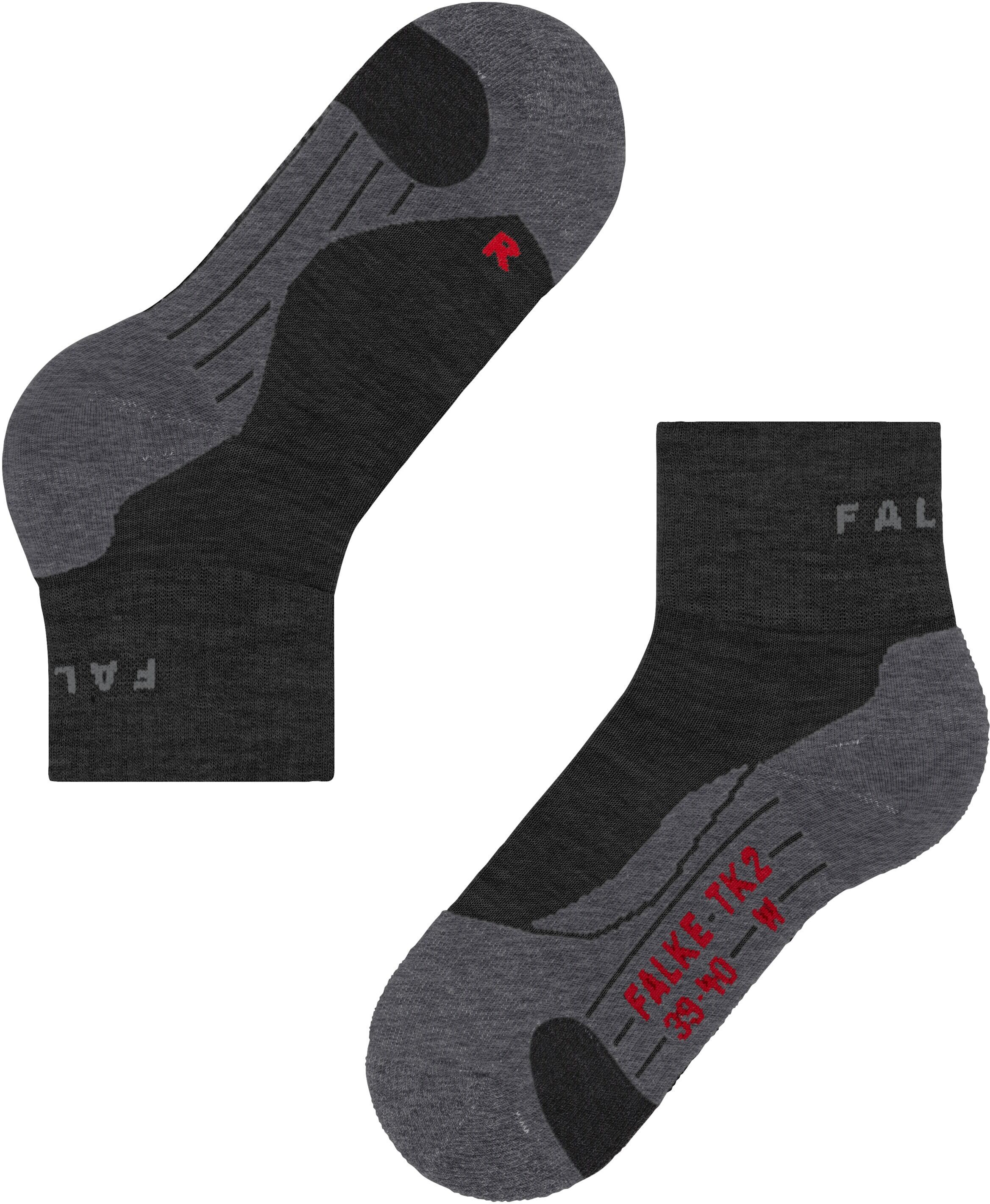 Wandersocken FALKE "TK2 Explore Short", Damen, Gr. 41-42, grau (asphalt meliert), Materialmix, normal, Socken Wandersocken, hoher Komfort im Mittelgebirge, atmungsaktiv, schnelltrocknend asphalt meliert 41-42
