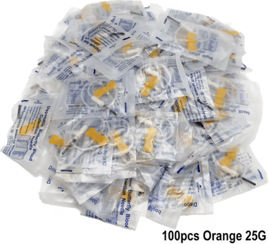 Inspire Picks VetFlow Disposable Butterfly Blood Collection Needles For Cats, Dogs & Small Animals 100pcs Orange 25g