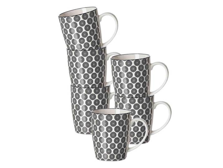 Ritzenhoff Breker Henkelbecher Takeo Circles schwarz-weiß 350 ml 6er Set, Schwarz, Weiß, Keramik, Geschirr, Tassen, Kaffeebecher