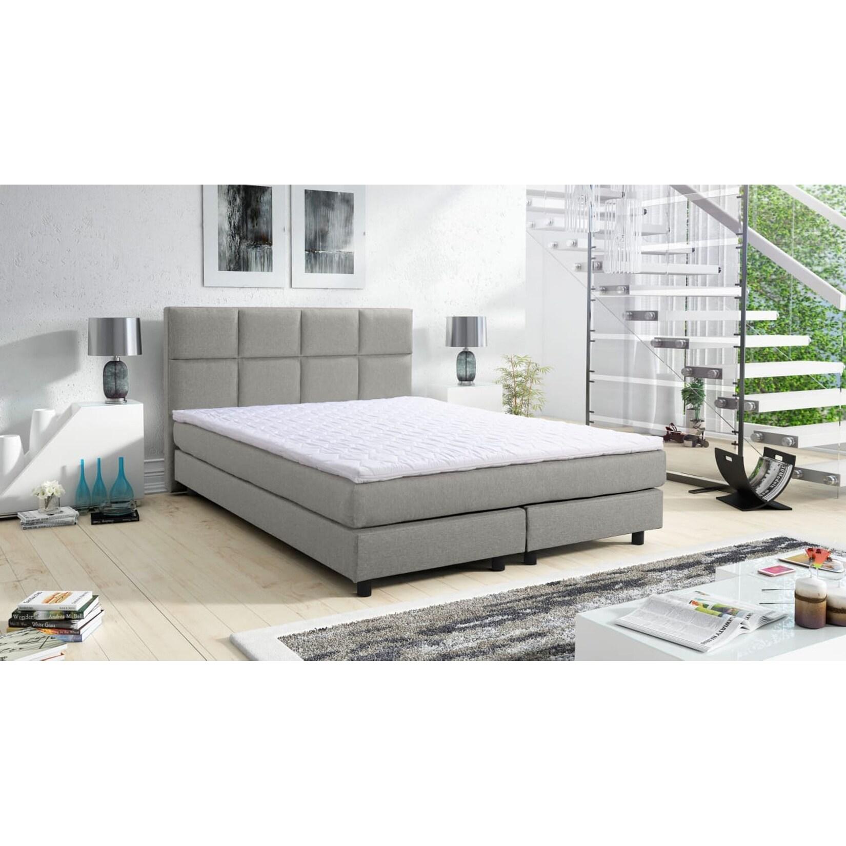 Boxspringbett Boxbett Glenn 1 Tablet Hotelbett 140x200 Bett Topper hellgrau
