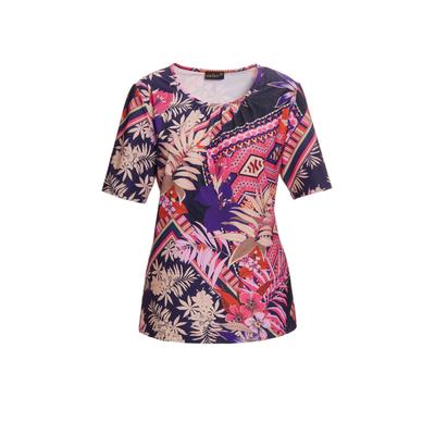 Print-Shirt GOLDNER "Stretchbequemes Shirt mit extravagantem Druck", Damen, Gr. 38, pink (pink, gemustert), Obermaterial: 88% Polyester PES. 12% Elasthan EL., festlich, normal, Rundhals, Sonstiges, Shirts, Ohne