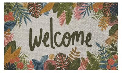 "Stupell Whimsical Welcome Tropical Entry Outdoor Door Mat, design by Lisa Perry Whitebutton, 18""x30"""