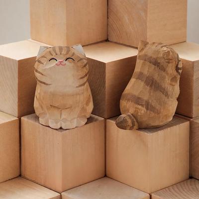 Uplifted Finds Handcrafted Wood Carving Kitten Statue   Cute Cat Figurine Desktop Ornament 09