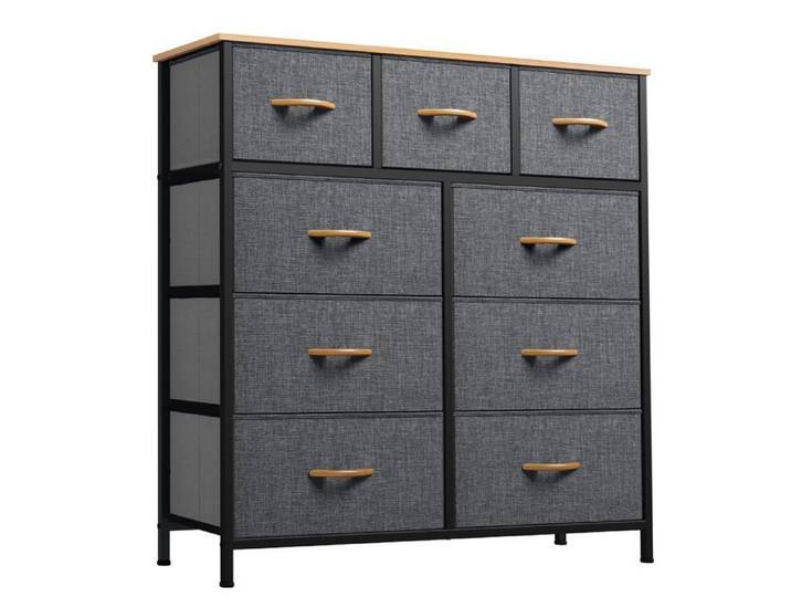 YITAHOME Commode Chambre - 9 Tiroirs en Tissu - Meuble de Rangement - 100 x 30 x 100 cm - Gris Profond