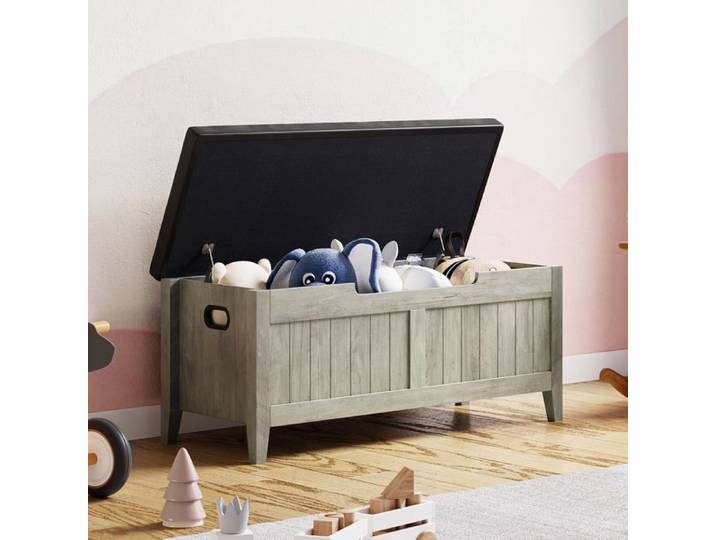 Banc de rangement moderne - LUNSY - 100x40x48 cm - Assise rembourrée - Gris - Grand espace de rangement