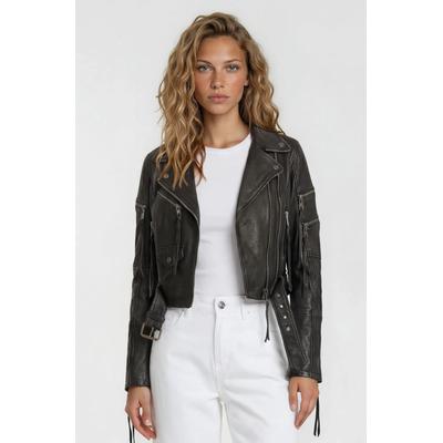 Lederjacke TRUEPRODIGY "Izzy mit Reißverschluss und Gürtel", Damen, Gr. XL, schwarz, Obermaterial: 100% Schafsleder sheepskin., slim fit, Jacken