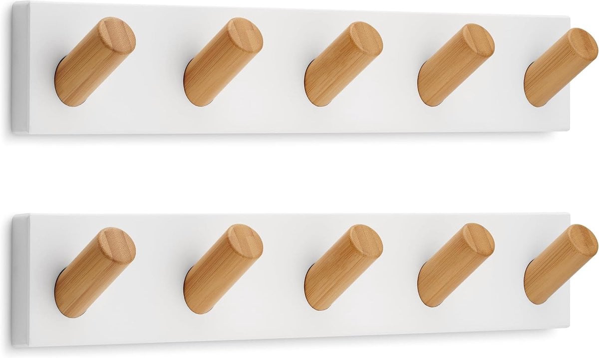 Witte wandkapstok met 5 haken voor jassen, handtassen en accessoires