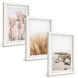BILDER SET 3er Set - 20x30 cm Weißer Rahmen - Pampasgrasfelder und ein Boho-Strand