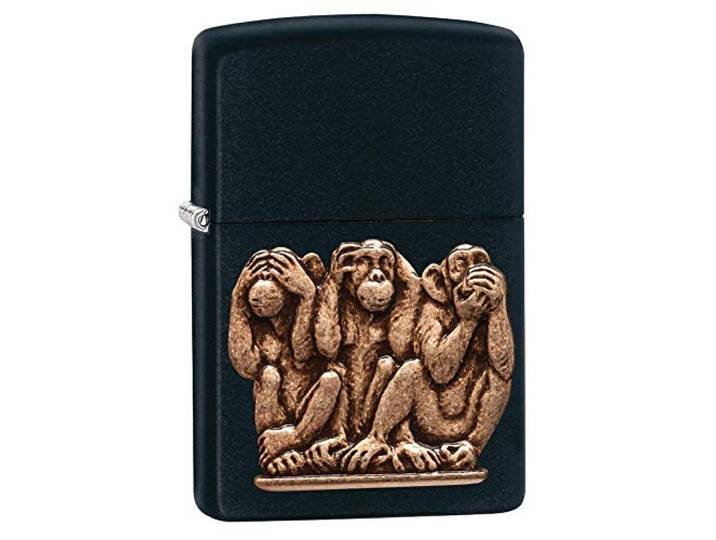 Zippo THREE MONKEYS benzine-aansteker, roestvrijstalen look, 1 x 6 x 6 cm