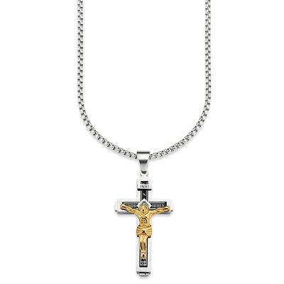 Kette mit Anhänger BRUNO BANANI "Schmuck Geschenk Halskette Kreuz Venezianerkette Gravur INRI", silber (edelstahlfarben), Halsketten, Herren, Edelstahl, L: 55 B: 3mm, B:3mm
