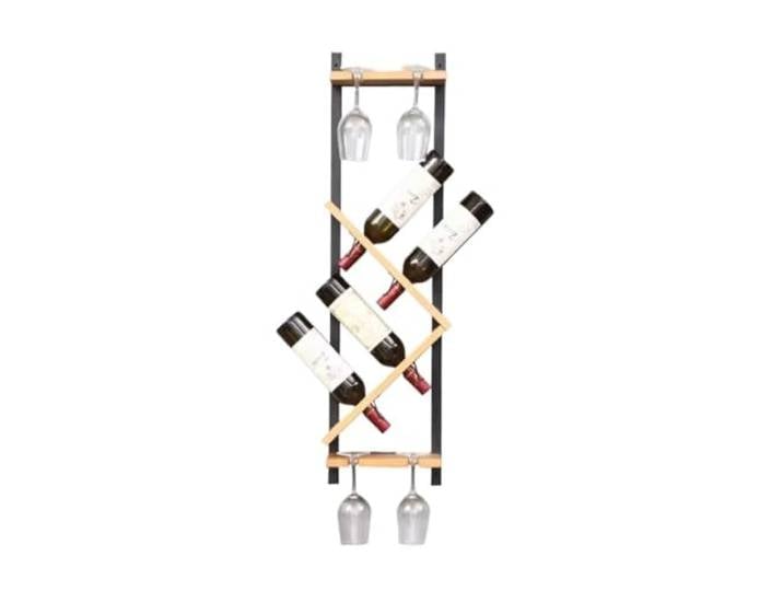 Holz Metall Weinregal für 4 Flaschen und 4 Gläser vertikaler Wandweinhalter Vertikale freistehende Wand Weinflasche und Tasse Displayplank, industrielle Küche Wanddekoration Ornament