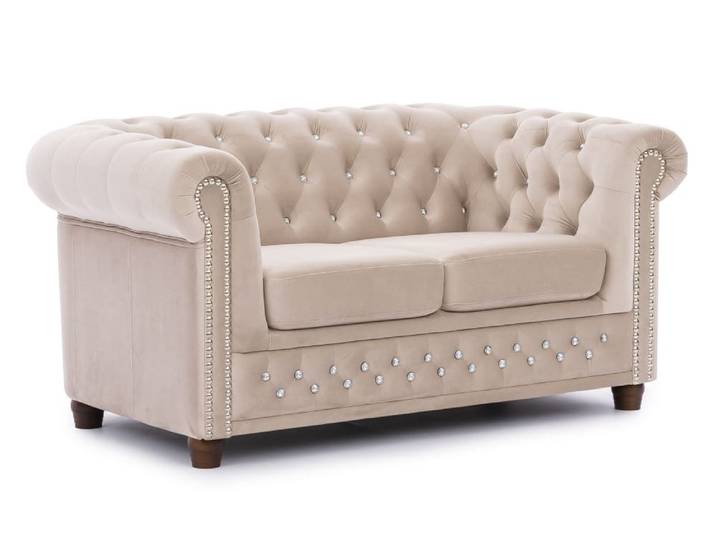 Canapé 2 places Chesterfield en velours beige