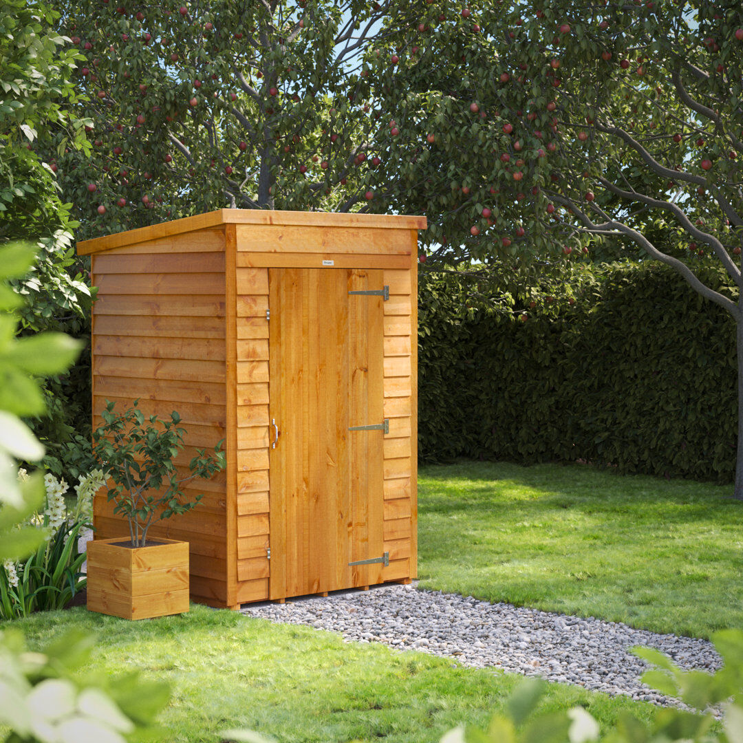 Powersheds 4 x 4ft Timber Overlap Windowless Pent Garden Shed Golden Brown 130.8cm W X 132.6cm D X 202.8cm H
