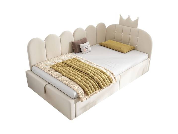 VLIVRA Lit Banquette Lit Simple Coffre Hydraulique Structure Réversible 90×190 cm sans Matelas Velours Beige