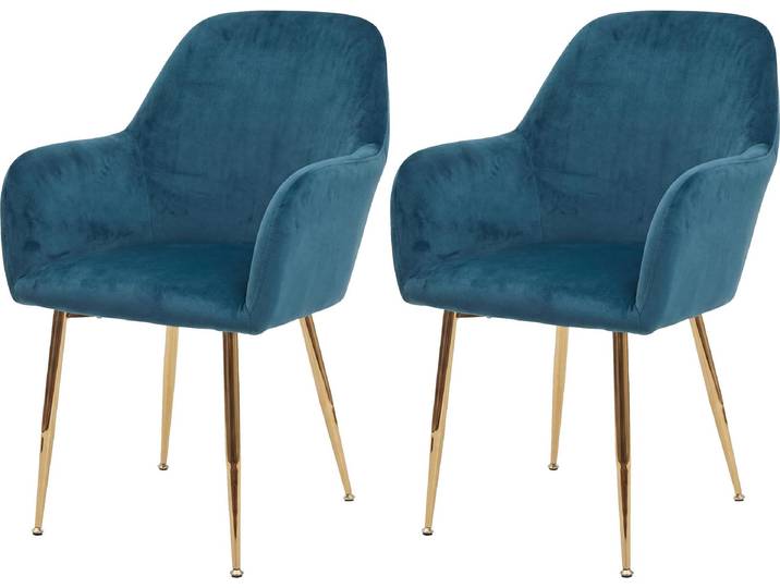 2er-Set Esszimmerstuhl HWC-F18, Stuhl Küchenstuhl, Retro Design - Samt mint, goldene Beine
