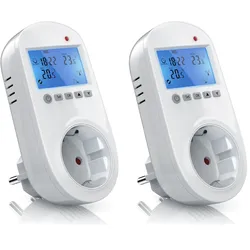BEARWARE 2x Steckdosen Thermostat für Heiz & Klimageräte Individuell programmierbar / LCD-Display