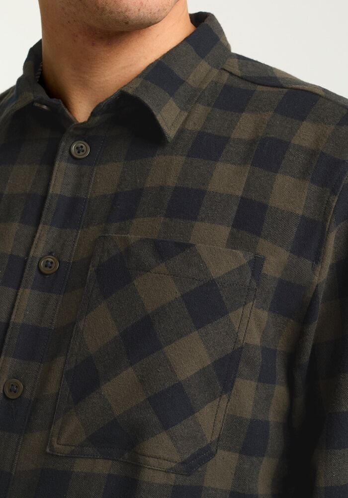 Flanellhemd JACK WOLFSKIN "LITE FLANNEL SHIRT M", Herren, Gr. M (50), Normalgrössen, braun (check, obsidianmoss), Obermaterial: 100% Baumwolle, Hemden Flanellhemd, Flanellhemd, weich, atmungsaktiv check, obsidianmoss M (50), Normalgrössen