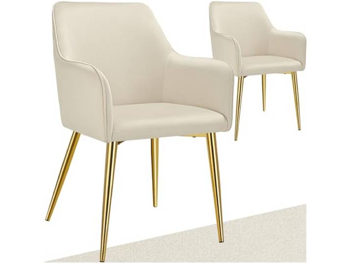 tectake® 2er Set Stuhl, Esszimmerstühle, ergonomischer Samt Stuhl Sessel, Möbel für Wohnzimmer, Armlehnstuhl für Esstisch, als Küchenstuhl, Essstühle skandinavisch, Schalenstuhl modern - beige