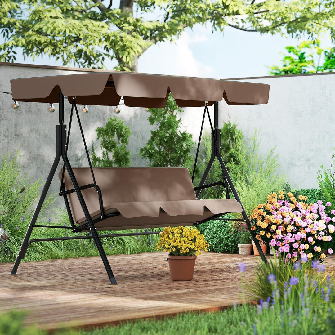 Rebrilliant 3 - Person Porch Swing with Stand and Canopy Brown 176