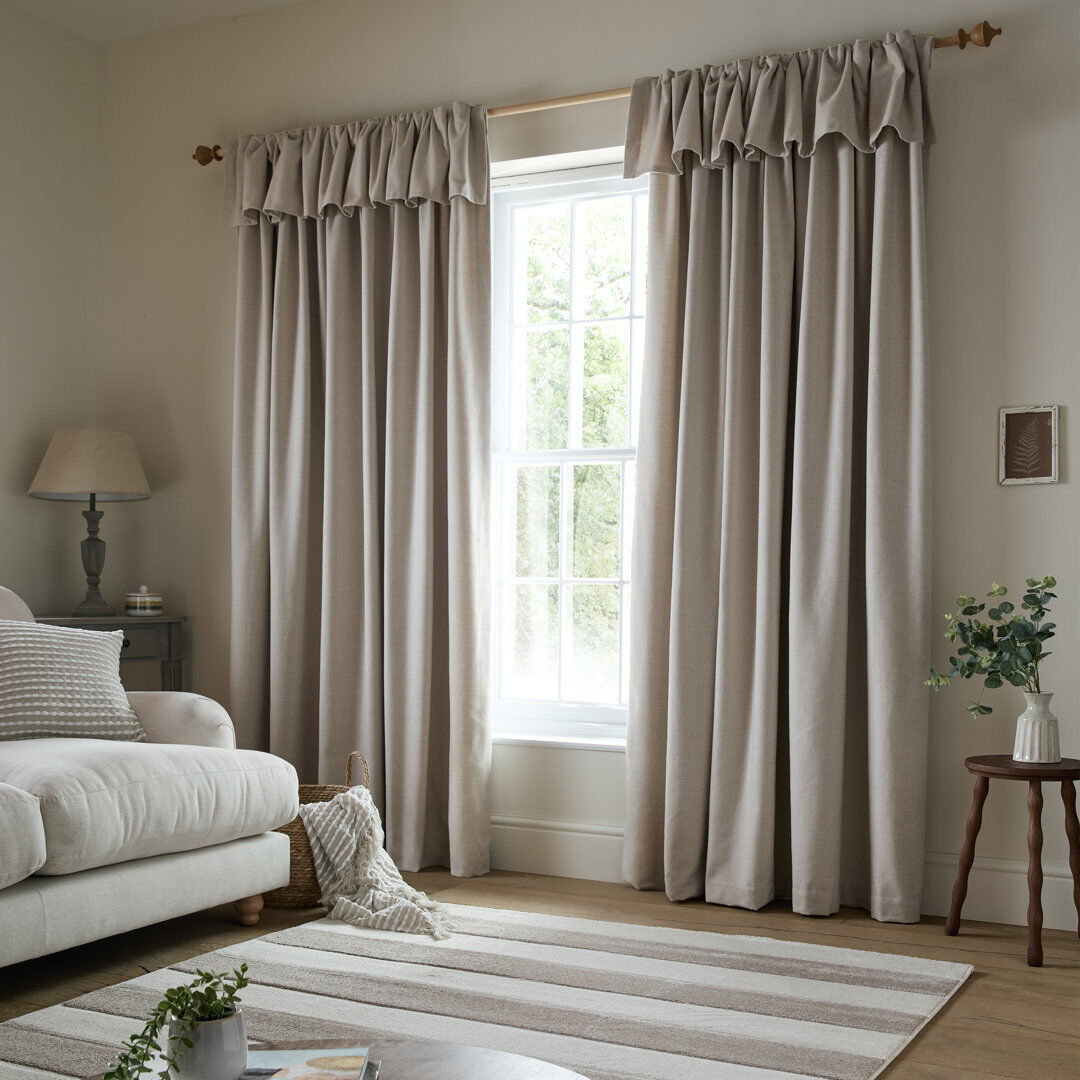 Catherine Lansfield Brushed Texture Ruffle Top Lined Pencil Pleat Curtains Natural 66x54 Inch