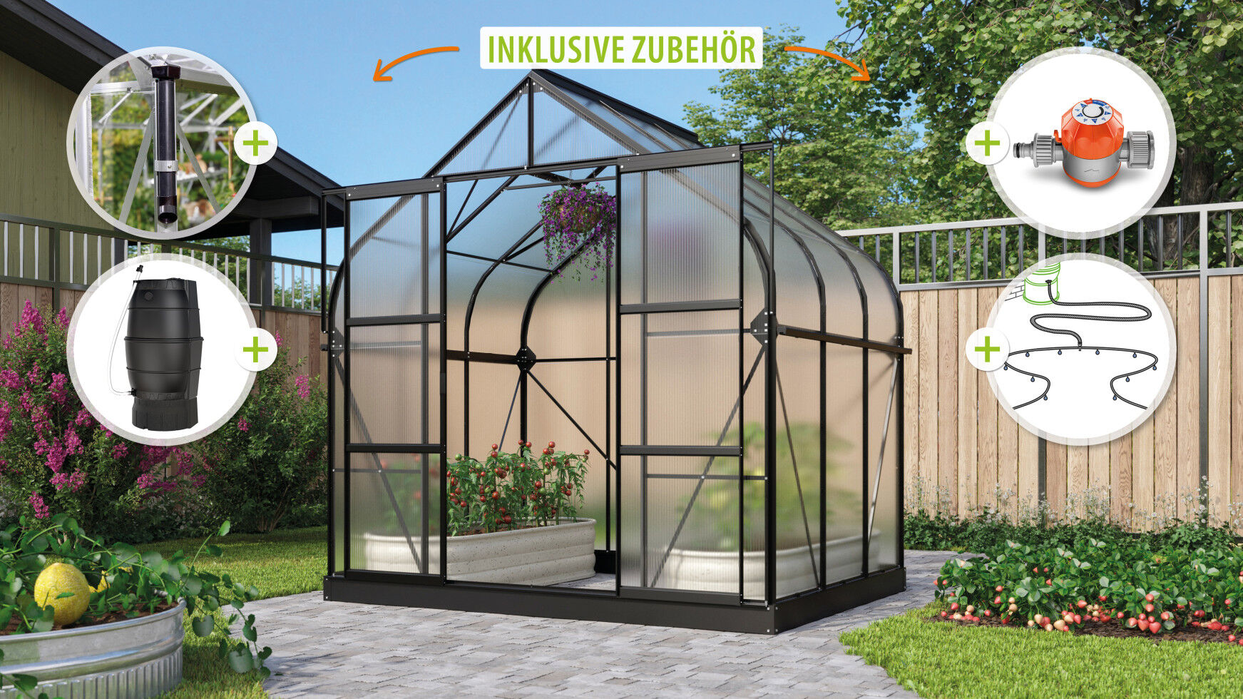 Vitavia Gewächshaus-Set Dione 5000 HKP 4 mm schwarz 254 x 192 cm