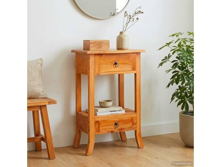 Xolmizyn Konsolentisch aus Mahagoni Holz, 2 Schubladen, Rustikal Massivholz, Vintage-Design, Vielseitig einsetzbar, Montagefrei