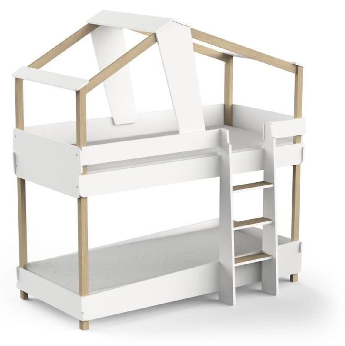 DEMEYERE Timber Weißes Etagenbett 90x200 mit Lattenrost & Leiter, 2 Plätze