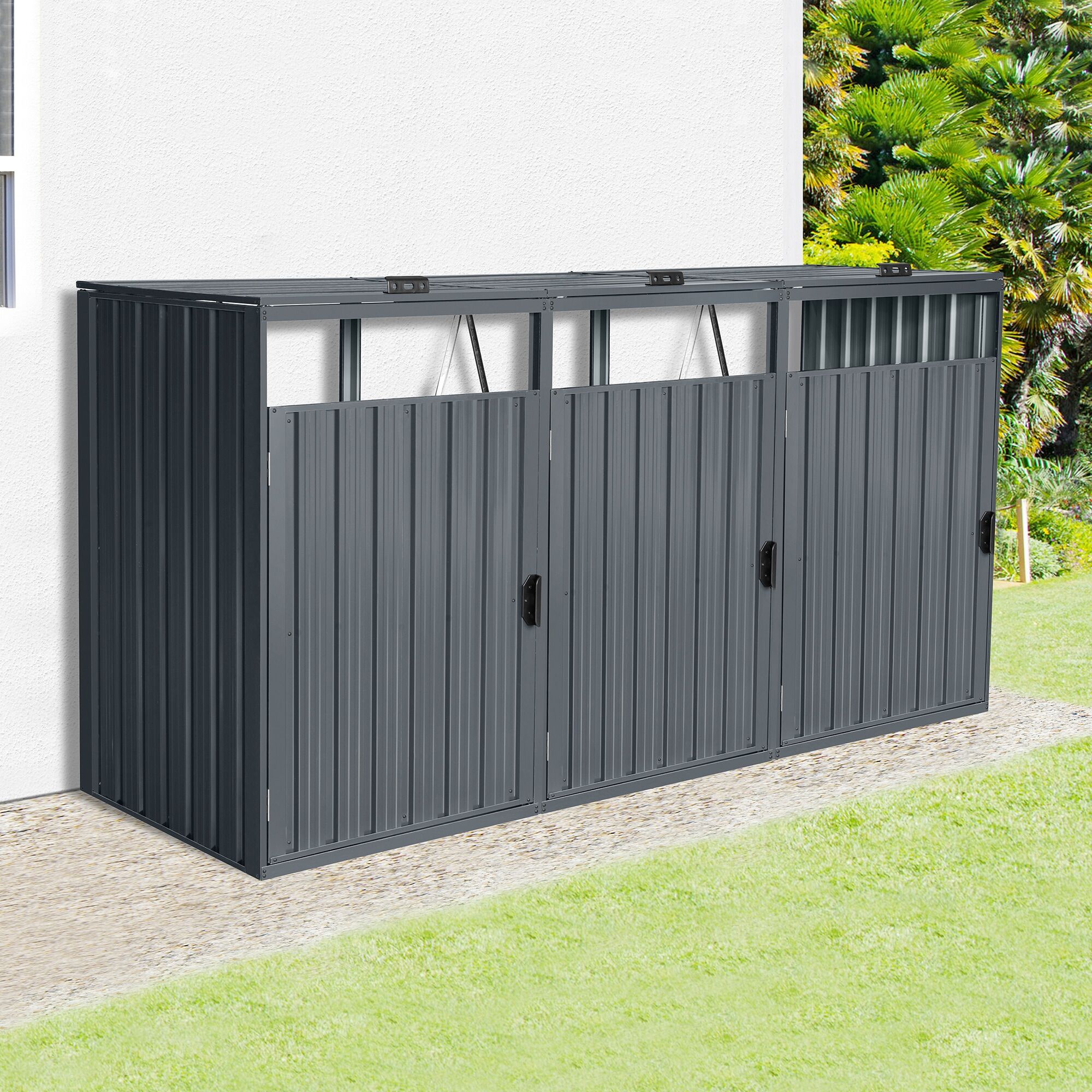 Mülltonnenbox KONIFERA "Santander", grau (anthrazit), B:240cm H:122cm T:80cm, Stahl, Aufbewahrungsboxen, Mülltonnenbox, BxTxH: 240x80x122 cm anthrazit Einheitsgröße