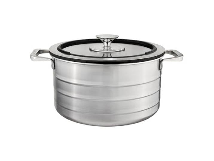 Sallys Edelstahl Kochtopf mit Multifunktionalem Glasdeckel, ergonomischer Kalt-Griff, für alle Herdarten geeignet (5,8 l)