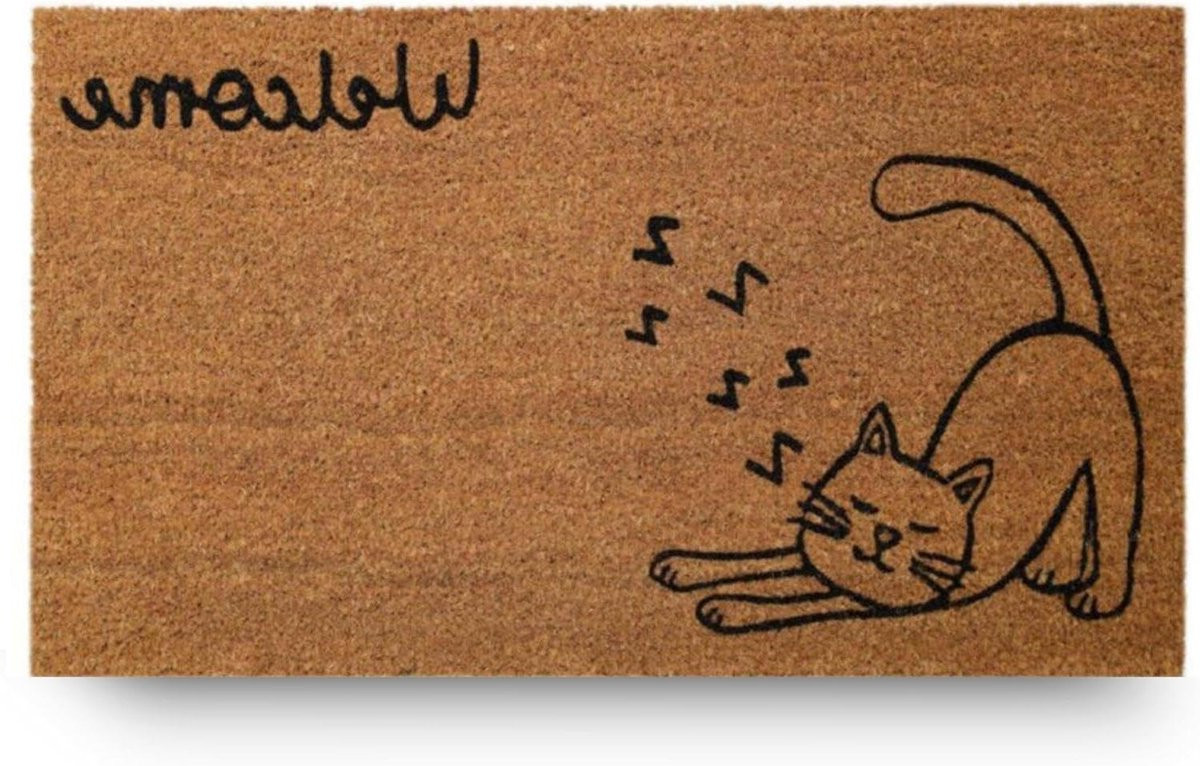 Voetmat Welcome Cat van Kokosvezels met Antislip Latex Onderkant - 40 x 70 cm