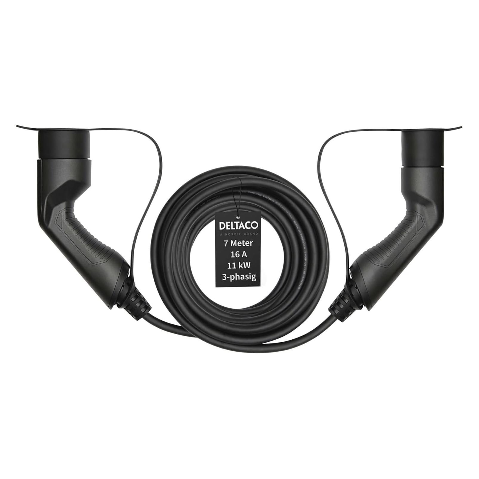 Deltaco Typ 2 EV-Ladekabel für E-Autos und Hybrid Fahrzeuge, Elektroauto Charger Mennekes Kabel, Ko (Typ 2, 11 kW, 16 A, 7 m) (EV-3217)