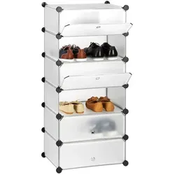 Relaxdays Schuhschrank mit 6 Fächern Schwarz,Transparent