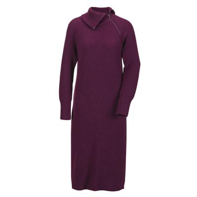 Strickkleid GOLDNER "Strickkleid mit raffiniertem asymmetrischem Kragen", Damen, Gr. 48, N-Gr, lila (beere), Obermaterial: 70% Polyacryl PAN. 30% Schurwolle WV., Rippe, Kleider Strickkleid, asymmetrischer Kragen mit Reißverschluss