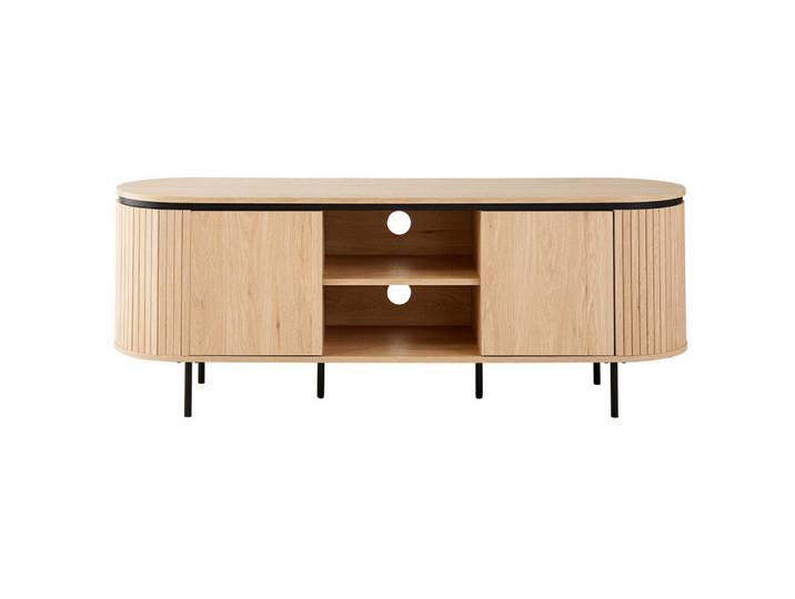 Calicosy Tv-Möbel mit 2 Türen und seitlichem Rillen-Effekt 150/55/40 cm, Apfelbaumfarben, Holzwerkstoff, 40x55x150 cm, Wohnzimmer, TV Möbel, TV-Zubehör