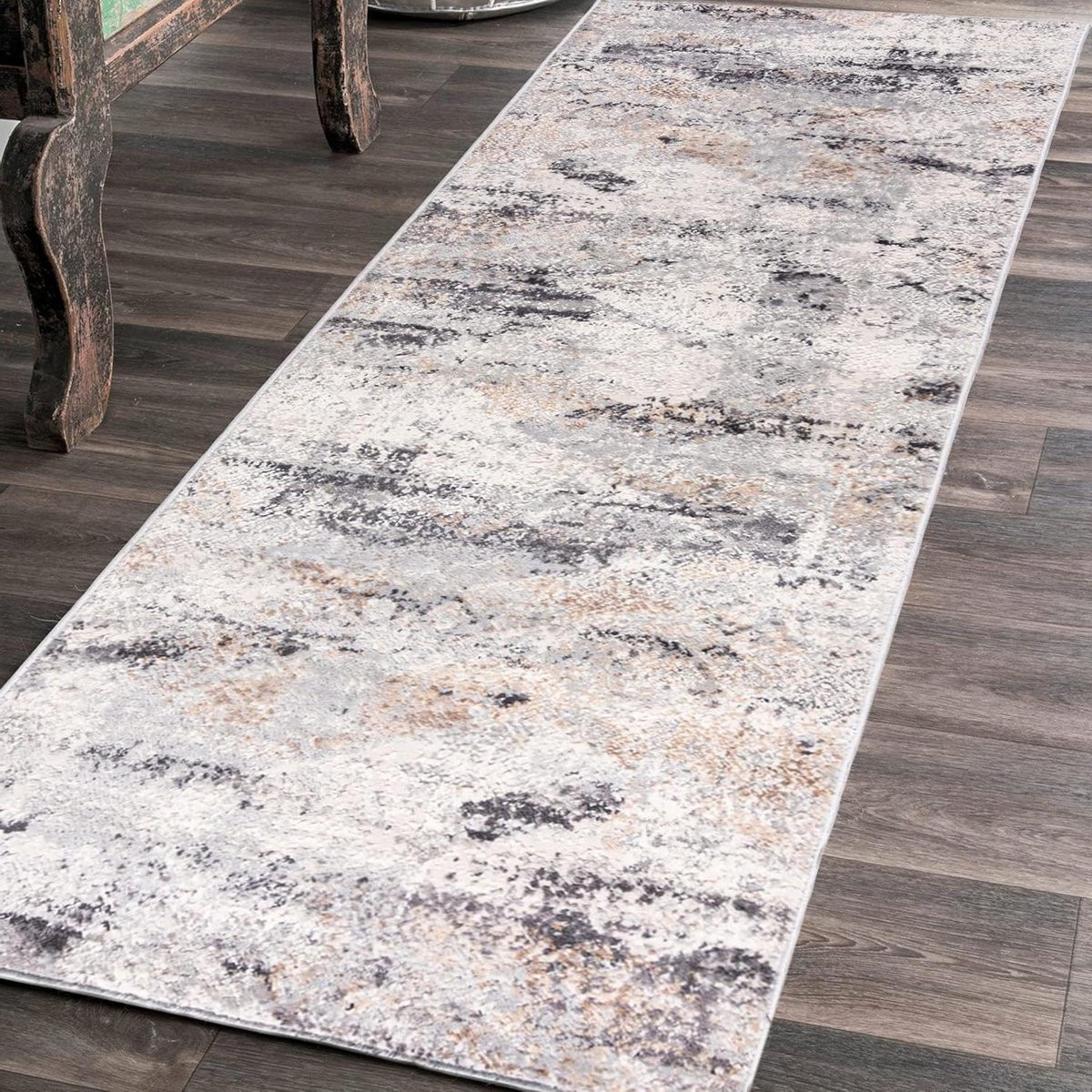 Modern Abstract Runner Gangkleed voor Hal, Keuken of Slaapkamer - Grijs Beige - B/D: 80 x 450 cm
