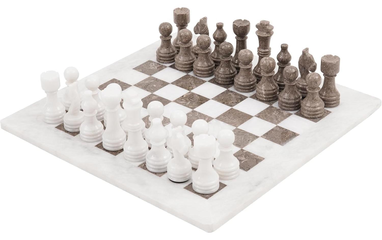 Schachspiel Schachbrett Marmor - Ca. 38 cm - 32 Figuren - Handgefertigt - König ca. 9 cm