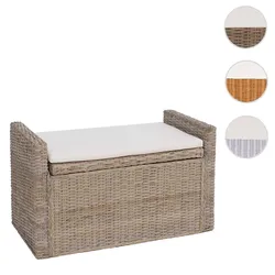 Sitzbank M92 Garderobenbank Bank Sitzhocker, mit Stauraum Kissen Kubu Rattan 88cm ~ kubu grau