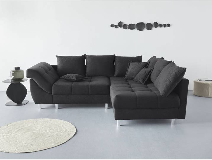 Ecksofa COLLECTION AB Innsbruck L-Form, B: 247 cm , schwarz, B:247cm H:87cm T:189cm, Microfaser PRIMABELLE (100% Polyester), Struktur (90% Polyester, 10% Polyacryl), Samtvelours (100% Polyester), Luxus-Microfaser Antiklederoptik (100% Polyester), Sofas, Ecksofa, 3 Zierkissen, Federkern