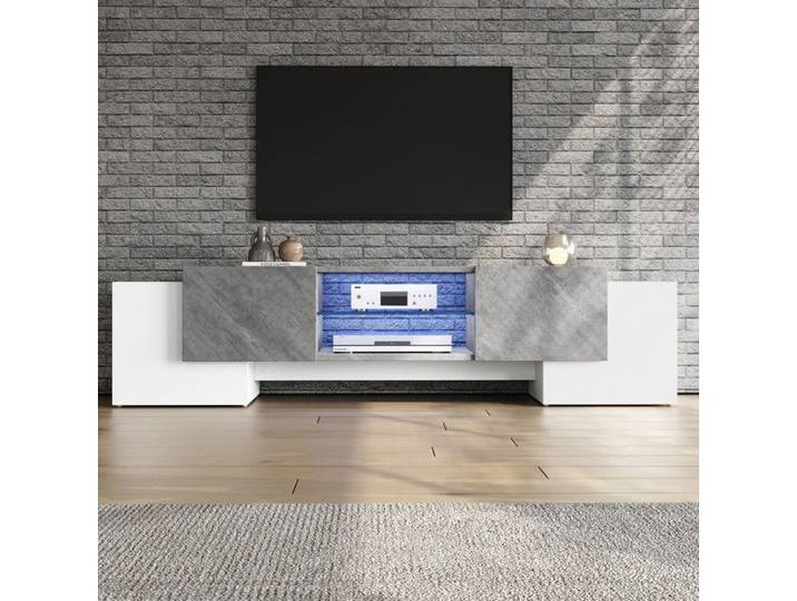 Meuble TV avec LED Bluetooth - meuble TV blanc et gris 180x40x46.5 cm meuble TV Lowboard pour salon pour téléviseurs 70 pouces