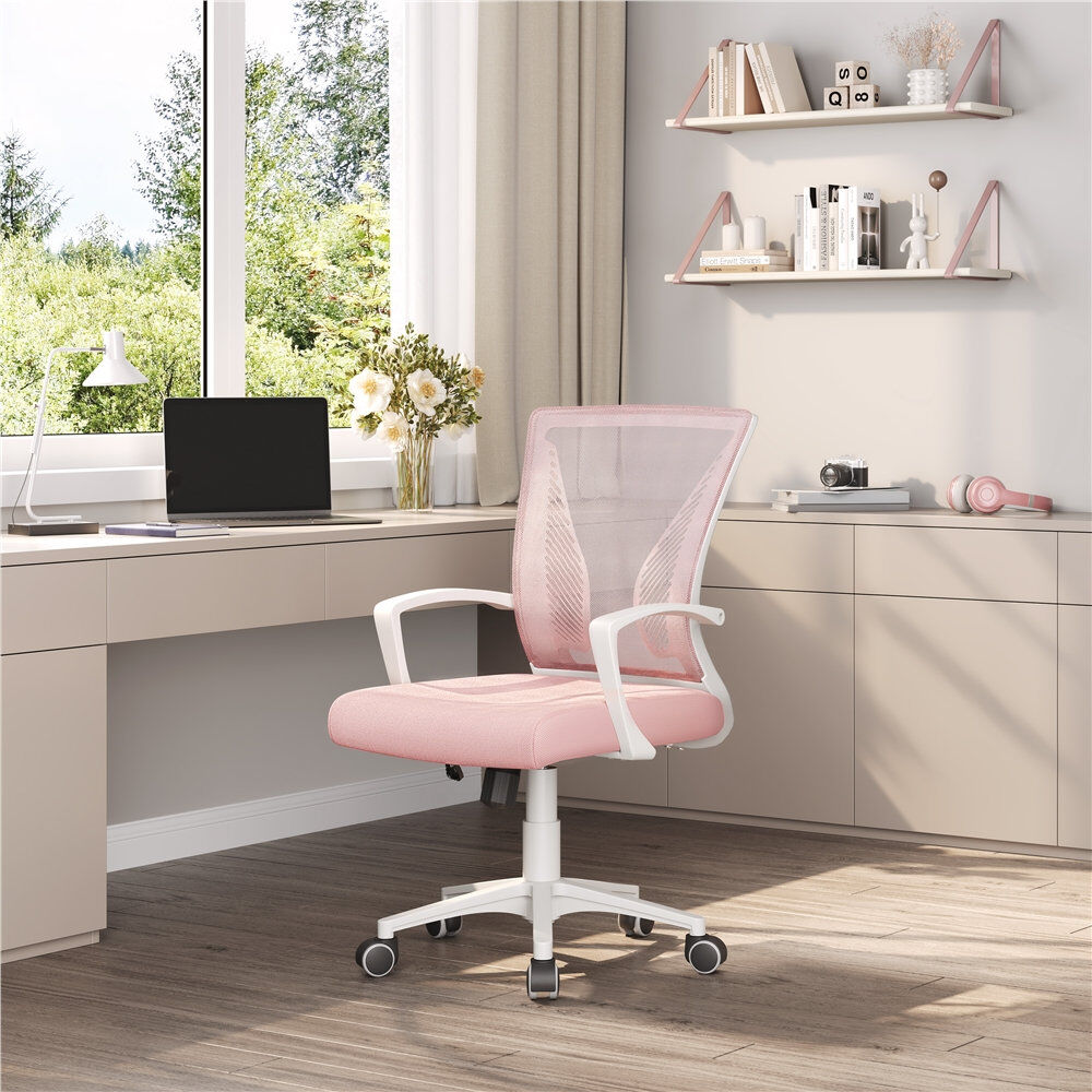 Yaheetech Mid-back Mesh Office Chair Pink/White 100cm H X 60cm W X 60cm D