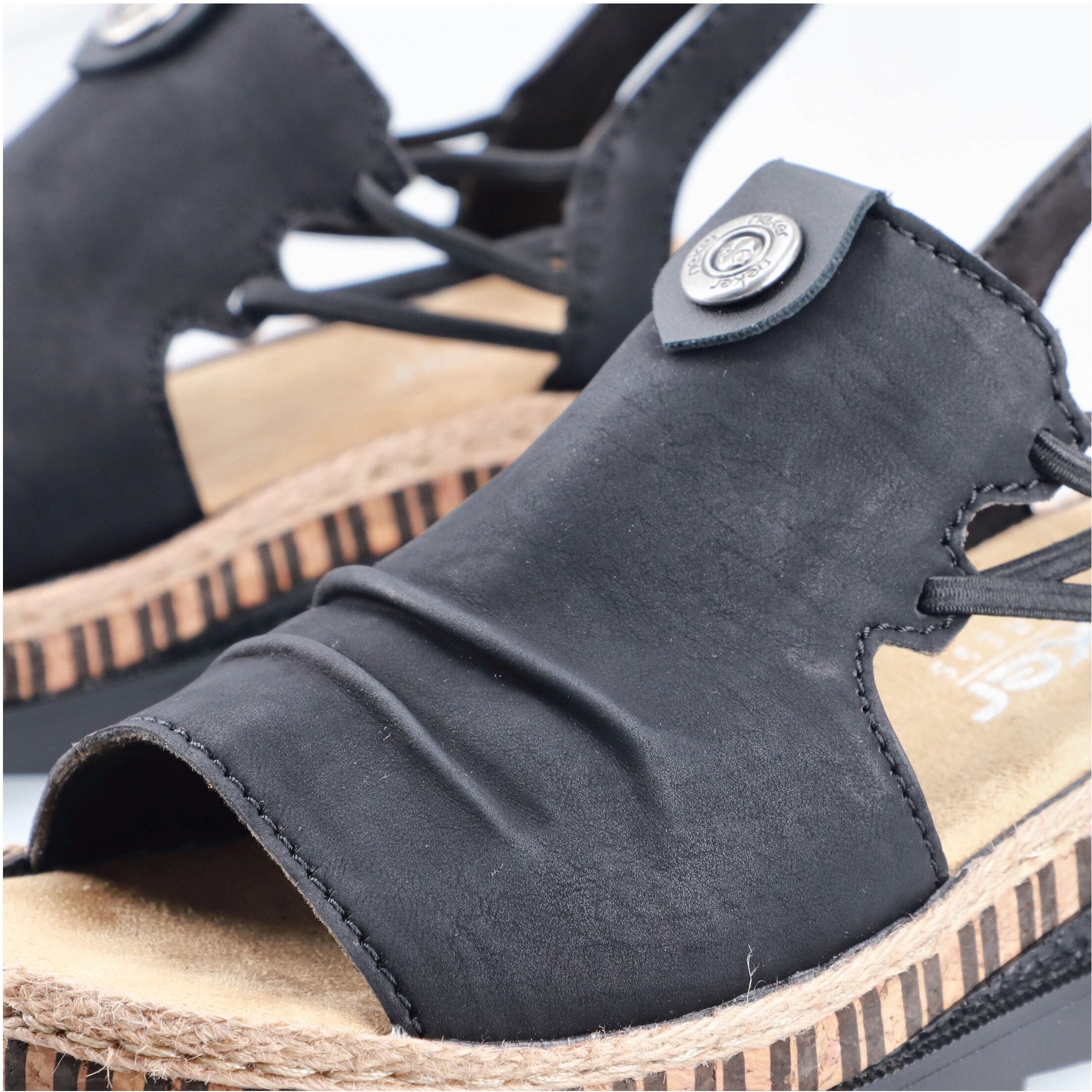 Plateausandale RIEKER, Damen, Gr. 37, Textil, schwarz, Nubuklederimitat, Schuhe Plateausandale, Sommerschuh, Sandalette, modisches Plateau