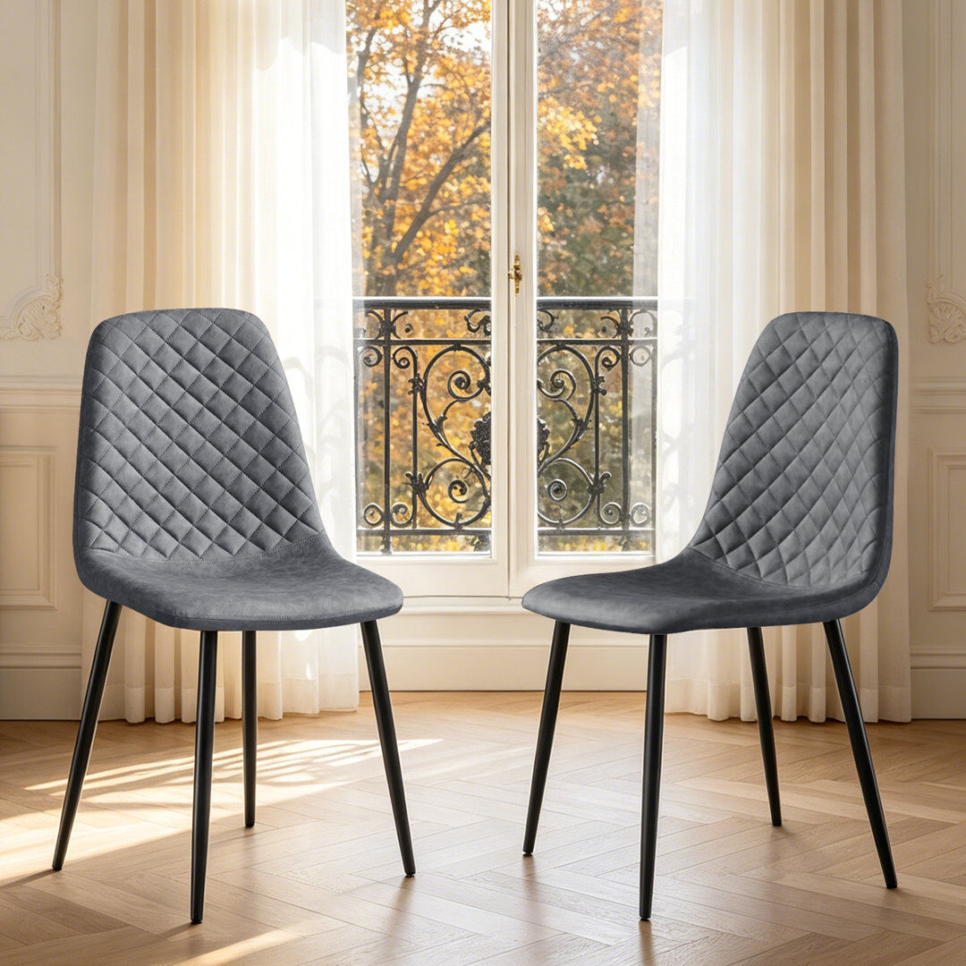 17 Stories Suede/Faux Leather Modern Upholstered Dining Chair with Metal Frame Faux Leather Gray 86cm H X 45cm W X 52cm D