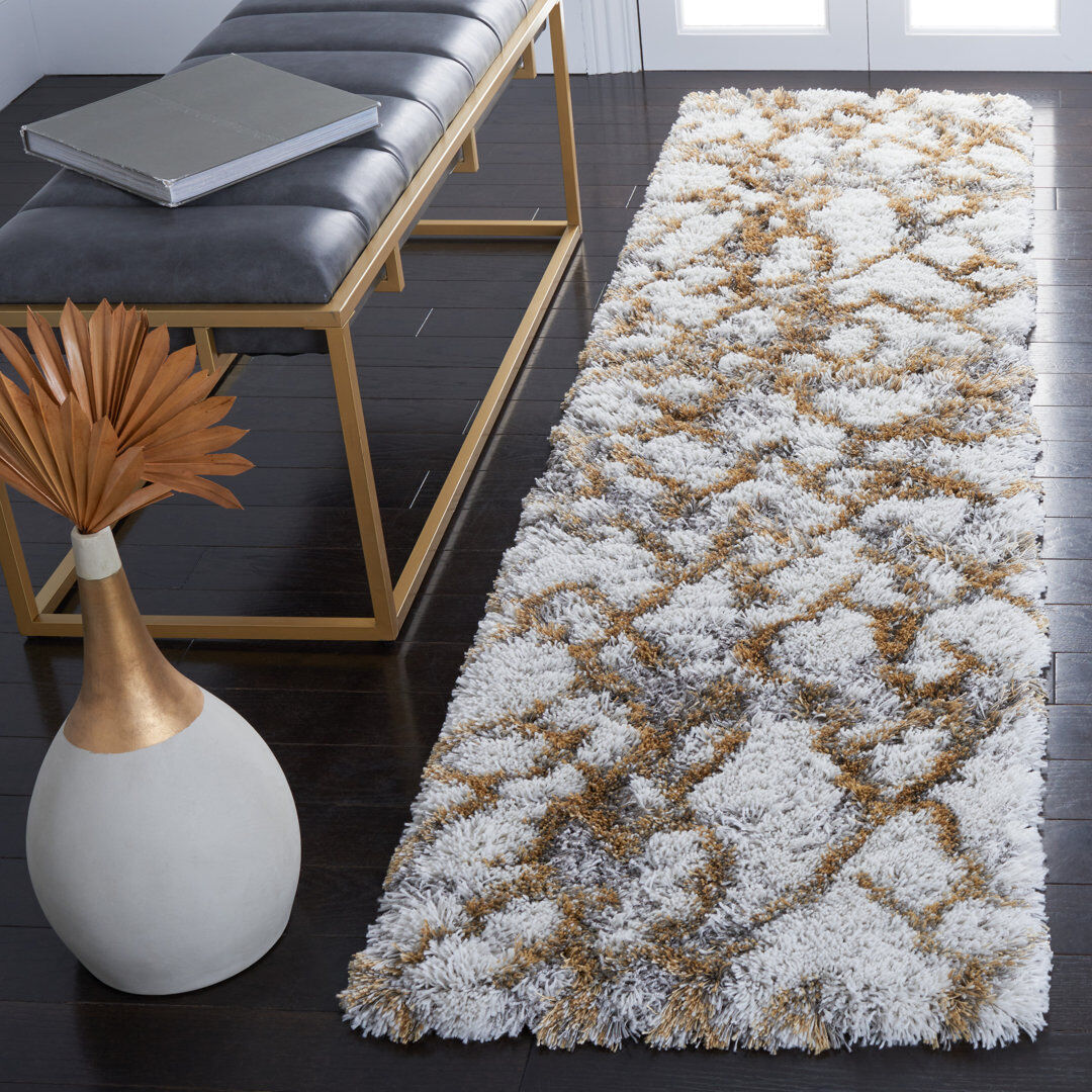 Rio Stoneboro Abstract Area Rug Gray Runner 61 x 244cm