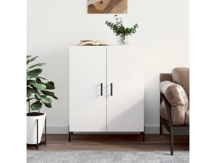 RJPLMFV Anrichte, weiß, 69,5 x 34 x 90 cm, Holz, Technik Füße aus Metall, großer Stauraum, Oberseite für Dekor, Wandbefestigung inklusive