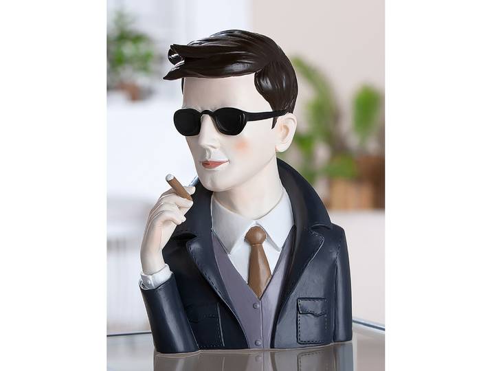 Figur Mann Gentleman mit Zigarre 18 x 25 x 11cm Schwarz