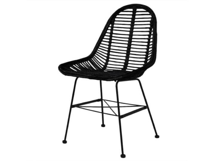 KLGBNCVE Esszimmerstühle 6 STK. Schwarz Natur Rattan Kolonialstil, ergonomischer Sitz, Schmiedeeisen-Beine, einfache Montage, 110 kg pro Sitzplatz
