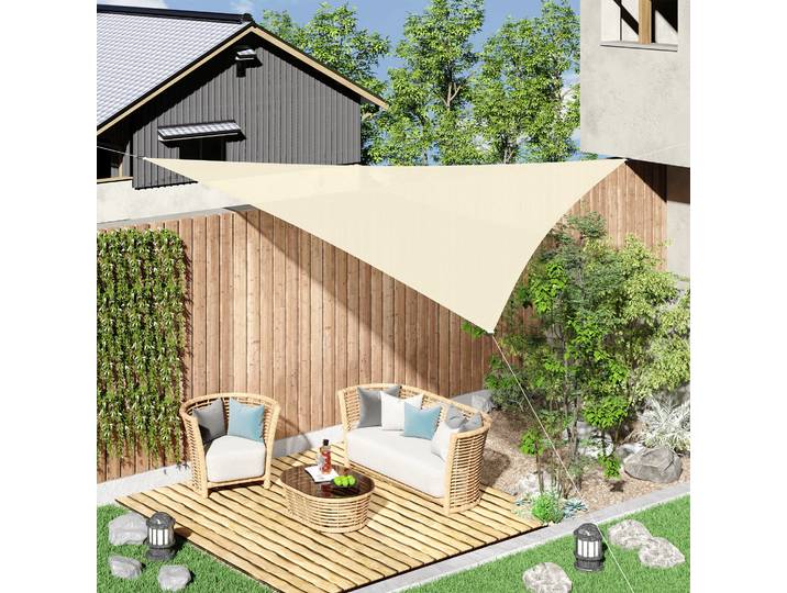 Outsunny Voile Ombrage Triangle 3m Polyéthylène Crème UV